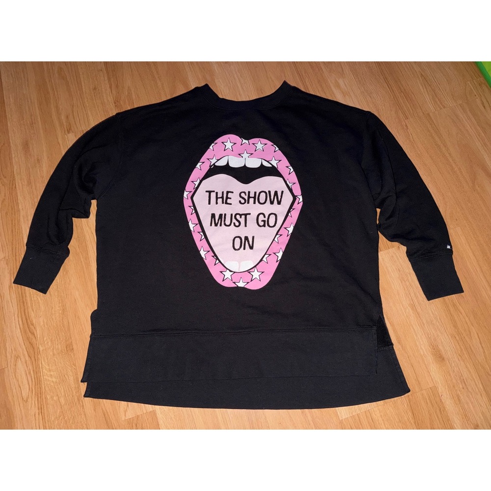 Cabana by Crown & Ivy Black Graphic Sweatshirt The Show Must Go On Small